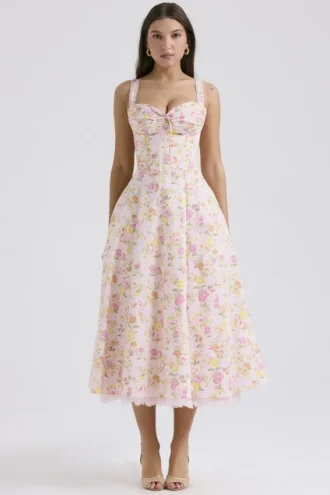 Rosalee Rosa Wiesenmuster-Baumwoll-Bustier-Sommerkleid