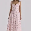 Rosalee Vintage-Midi-Kleid mit rosafarbenem Blumenprint