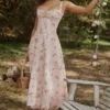 Rosalee Vintage-Midi-Kleid mit rosafarbenem Blumenprint