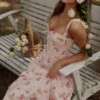 Rosalee Vintage-Midi-Kleid mit rosafarbenem Blumenprint