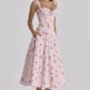 Rosalee Vintage-Midi-Kleid mit rosafarbenem Blumenprint