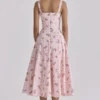 Rosalee Vintage-Midi-Kleid mit rosafarbenem Blumenprint