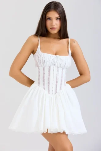 Rosaria Weißes Baumwoll-Korsetts-Minikleid