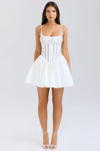 Rosaria Weißes Baumwoll-Korsetts-Minikleid