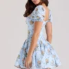 Rosie – Blaues Minikleid aus Baumwolle mit Rosenprint Rosie – Blaues Minikleid aus Baumwolle mit Rosenprint