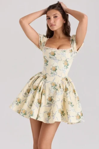 Rosie Minikleid aus Baumwolle mit Zitronen- und Rosenprint