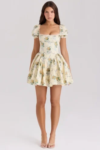 Rosie Minikleid aus Baumwolle mit Zitronen- und Rosenprint