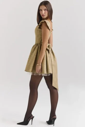 Saasha Gold Jacquard Minikleid