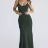 Sacha Maxikleid aus georgette in Waldgrün mit Einsätzen Sacha Maxikleid aus georgette in Waldgrün mit Einsätzen