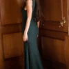 Sacha Maxikleid aus georgette in Waldgrün mit Einsätzen Sacha Maxikleid aus georgette in Waldgrün mit Einsätzen