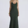 Sacha Maxikleid aus georgette in Waldgrün mit Einsätzen Sacha Maxikleid aus georgette in Waldgrün mit Einsätzen