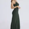 Sacha Maxikleid aus georgette in Waldgrün mit Einsätzen Sacha Maxikleid aus georgette in Waldgrün mit Einsätzen