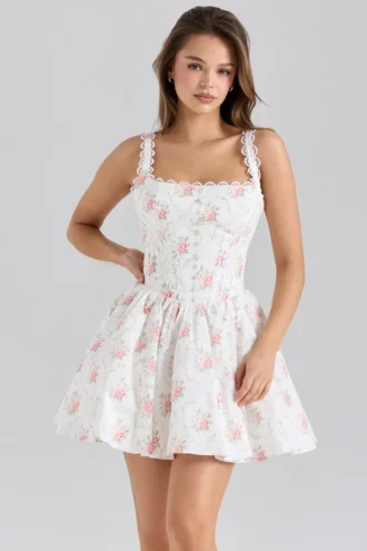 Sade Rose Print Stretch-Baumwoll-Minikleid