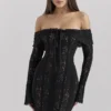 Sadie Schwarzes Minikleid mit Blumenmuster und Spaghettiträgern