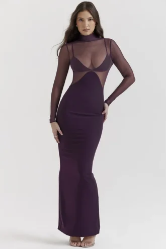 Safiya Maxikleid in Schwarz und Traubenblau
