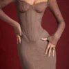 Safran Mocha Korsetts-Midi-Kleid Safran Mocha Korsetts-Midi-Kleid