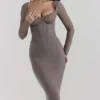 Safran Mocha Korsetts-Midi-Kleid Safran Mocha Korsetts-Midi-Kleid