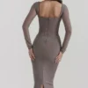 Safran Mocha Korsetts-Midi-Kleid Safran Mocha Korsetts-Midi-Kleid