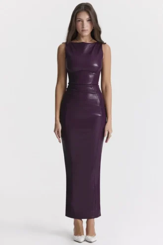 Sahara Merlot Maxikleid aus veganem Leder