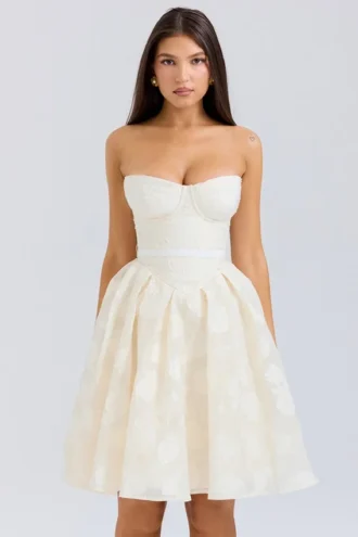 Saige Vintage-Minikleid in Creme mit Blumenmuster