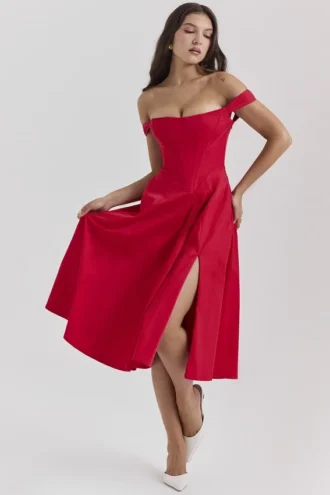 Saira Scarlet Midi-Sommerkleid