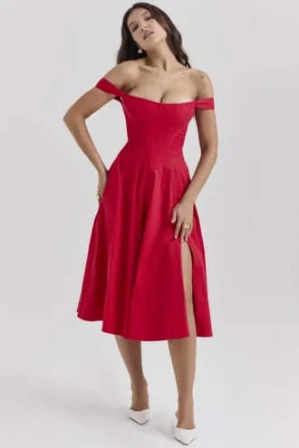 Saira Scarlet Midi-Sommerkleid