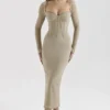Saisha Beige Mesh Langarm-Bodycon-Midi-Kleid Saisha Beige Mesh Langarm-Bodycon-Midi-Kleid