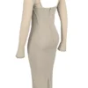 Saisha Beige Mesh Langarm-Bodycon-Midi-Kleid Saisha Beige Mesh Langarm-Bodycon-Midi-Kleid