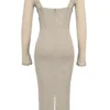 Saisha Beige Mesh Langarm-Bodycon-Midi-Kleid Saisha Beige Mesh Langarm-Bodycon-Midi-Kleid