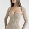 Saisha Beige Mesh Langarm-Bodycon-Midi-Kleid Saisha Beige Mesh Langarm-Bodycon-Midi-Kleid