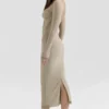 Saisha Beige Mesh Langarm-Bodycon-Midi-Kleid Saisha Beige Mesh Langarm-Bodycon-Midi-Kleid
