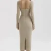 Saisha Beige Mesh Langarm-Bodycon-Midi-Kleid Saisha Beige Mesh Langarm-Bodycon-Midi-Kleid