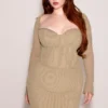 Saisha Beige Mesh Langarm-Bodycon-Midi-Kleid Saisha Beige Mesh Langarm-Bodycon-Midi-Kleid