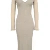 Saisha Beige Mesh Langarm-Bodycon-Midi-Kleid Saisha Beige Mesh Langarm-Bodycon-Midi-Kleid