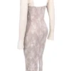 Saisha Elfenbeinfarbenes Midi-Kleid mit langen Ärmeln und Spitze