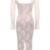 Saisha Elfenbeinfarbenes Midi-Kleid mit langen Ärmeln und Spitze