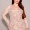 Saisha Elfenbeinfarbenes Midi-Kleid mit langen Ärmeln und Spitze