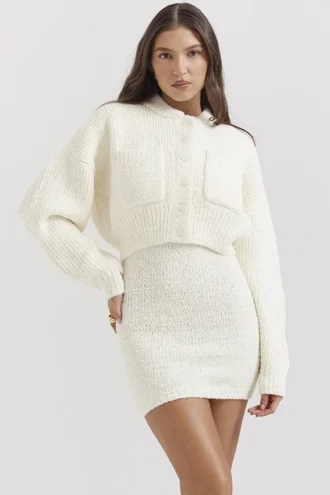 Salilah Cremefarbene Chenille-Mischgewebe-Jacke