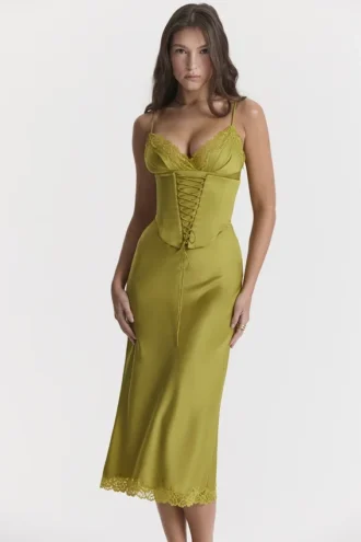 Salma Chartreuse Satin-Kleider