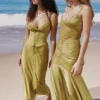 Salma Chartreuse Satin-Kleider Salma Chartreuse Satin-Kleider