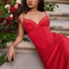 Salma Slip-Kleid aus rotem Rosensatin