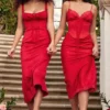 Salma Slip-Kleid aus rotem Rosensatin