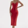 Salma Slip-Kleid aus rotem Rosensatin