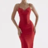 Salma Slip-Kleid aus rotem Rosensatin