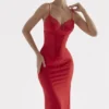 Salma Slip-Kleid aus rotem Rosensatin