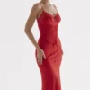 Salma Slip-Kleid aus rotem Rosensatin