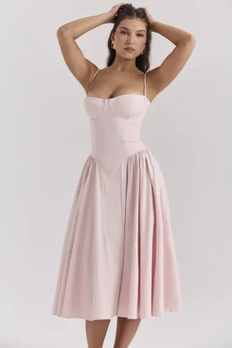Samaria Ballerina Pink Twill Korsetts-Midi-Kleider