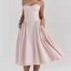 Samaria Ballerina Pink Twill Korsetts-Midi-Kleider Samaria Ballerina Pink Twill Korsetts-Midi-Kleider