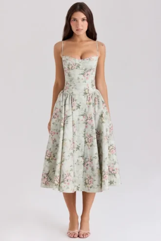 Samaria Midi-Kleid aus Baumwolle mit Salbei-Blumenprint