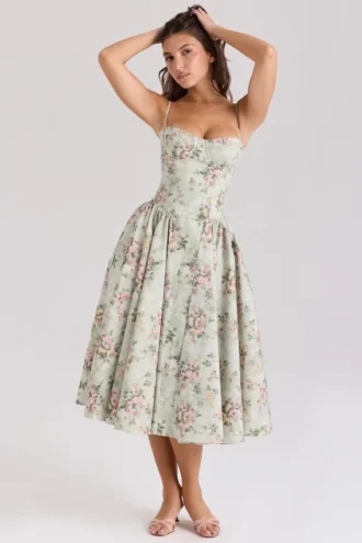 Samaria Midi-Kleid aus Baumwolle mit Salbei-Blumenprint
